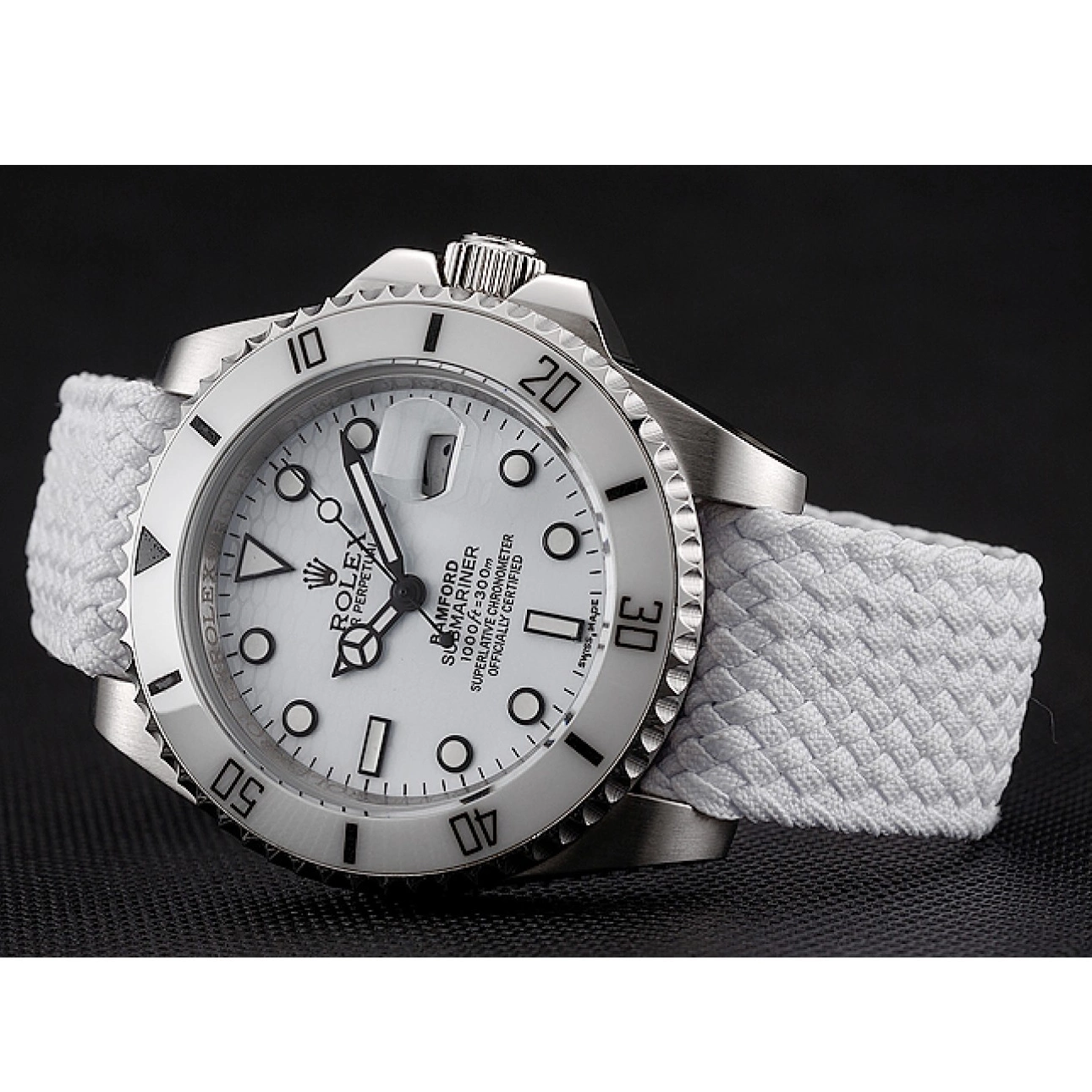 Aaa replica watch 1453867 Bracelet Bamford Fabric Dial Rolex White Submariner White 0701